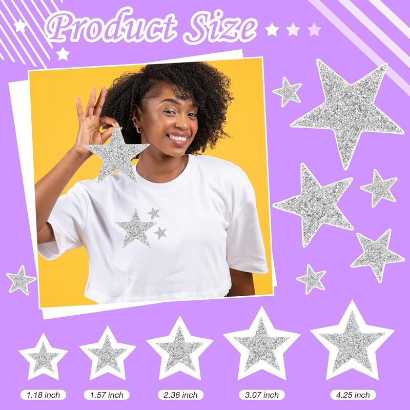 Torc 32Pcs Iron On Glitter Star Patches - Silver Rhinestone No Sew Appliques for Hats, Clothing, DIY Crafts, Girly Fashion Accessories for Jeans, Shirts, Jackets, Bulk Iron On Patches (Mixed Sizes) - Image 2